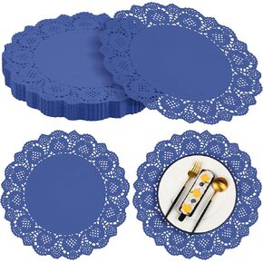 MCEAST 100 Pack Round Brown Kraft Paper Doilies 13.5 Inches Lace Paper Place Mats Rustic Scallop Doily Disposable Paper Table Pads for Food Cakes Crafts Party Weddings Tableware Decor