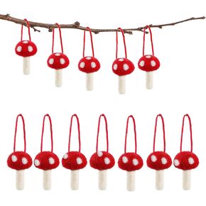 10Pcs Small Felt Mushroom Ornaments Garland Mushroom Decor DIY Arts Crafts Supplies Mushroom Decor Mushroom Hanging Ornaments with Rope for Fall Thanksgiving Christmas Tree Wall Home Decor, Red