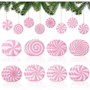 Panelee 24 Pcs Pink Candy Christmas Tree Ornaments PVC Xmas Candy Ornament Pink Christmas Hanging Decors Birthday Party Decoration Crafts for Holiday Xmas Tree Party