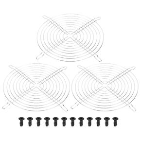 PATIKIL 185mm Filter Grill with Screws, 3 Pack Chrome Plated Iron Frame Ventilator Grills Protector Mesh Dustproof Case Cover for Computer, Fan, Silver Tone