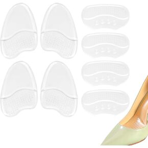 4 Pairs Metatarsal Pads Women, Ball of Foot Cushions for Women, Heel Grips for Womens Shoes, Heel Inserts for Women, Gel Insoles for Women, Foot Pads for Balls of Feet, Heel Pads for Shoes Cushions