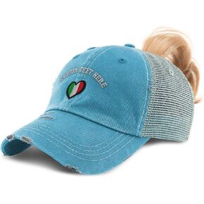 Custom Womens Ponytail Cap Italian Italy Heart Flag Embroidery Cotton