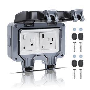 Outdoor Power Outlet IP66 Waterproof Power Socket, 15A 110-250V Outdoor Plug Socket with Type C & USB Ports, Lockable Electrical Outlet with Clear Cover for Garden Outdoor Indoor Wall