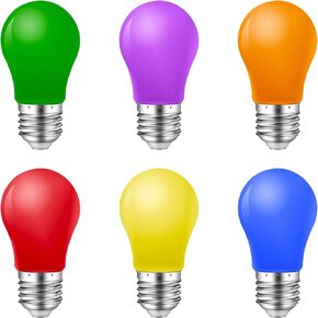 1W Colored LED Bulb,E26/E27 K45 Colored Bulbs,Multicolor LED Bulb,Red Yellow Blue Green Orange Purple,for for Indoor Outdoor Patio Party Decoration,6 Pack