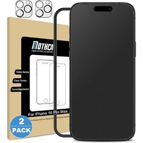 Mothca 2 Pack Matte Glass Screen Protector for iPhone 16 Pro Max[6.9 inch] + 2 Pack Camera Lens Protector, Anti-Glare & Anti-Fingerprint Case Friendly Tempered Glass Film, Bubble Free, Smooth as Silk