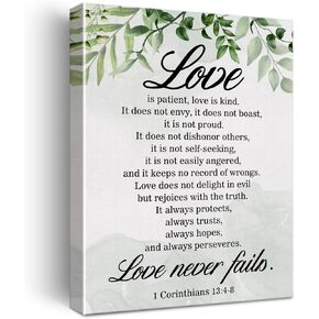 Christian Canvas Wall Art Love is Patient Love is Kind 1 Corinthians 13:4-8 Canvas Print Positive Scripture Canvas Painting Home Bedroom Wall Decor Framed Wedding Gift 12"x15" Ready to Hang
