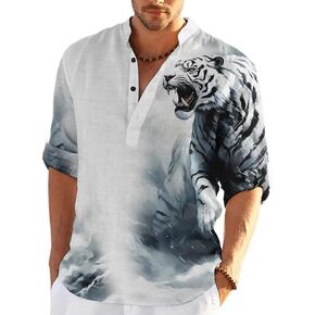 3D Print Shirts for Men Tiger Shirt Comfy Daily Tops Graffiti Animal Print Long Sleeve Cool Athletic Shirts-Tiger
