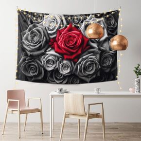 FAMEMBERPERS Rose Tapestry, Red Flower Black Background Wall Blanket Floral Flower Tapestry Wall Hanging Plant Botanical Nature Tapestry Black And White Style ​tapestry For Bedroom Living Room Wall