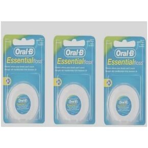 3X 50m Oral B Essential Dental Floss Waxed - Mint Waxed by