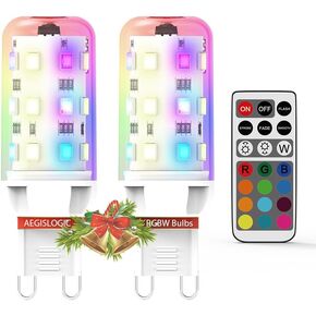 G9 LED Light Bulbs, RGB Color Changing Light Bulb, 4 Moods Dimmable Remote Control LED Bulbs, T4 LED Bulb with G9 Bi Pin Base Bulbs, 20 watt Halogen Replacement Light Bulbs (G9-RGB, 2PCs)