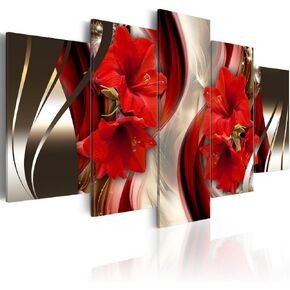 Canvas Wall Art Red Flower Print Painting Modern Contemporary Picture Home Decoration Crimson Floral Artwork 5 Panel