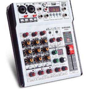 6 Channel Audio Mixer Professional Sound Board Console w/99 DSP Effects 48V Phantom Power Bluetooth USB Interface Stereo DJ Mixer Board for Karaoke Live Performance DJ Stage