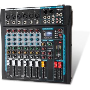 6 Channel Audio Mixer Professional Sound Board Console w/99 DSP Effects 48V Phantom Power Bluetooth USB Interface Stereo DJ Mixer Board for Karaoke Live Performance DJ Stage in Saudi Arabia