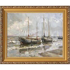 MIEVU Gold Framed Wall Art Vintage - Canvas Wall Art Prints for Living Room Decor Bedroom Home Bathroom, 8x10in Coastal Beach Sailboat Frame Wall Decor (Coastal 14)