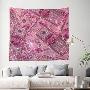 EAGSTS Pink Glitter Money Tapestry Aesthetic 2000s Vintage Tapestries Wall Hanging Cute Preppy Banner for Teen Girl Bedroom Classroom College Dorm Home Living Room Birthday Party Decor 51x60 inch