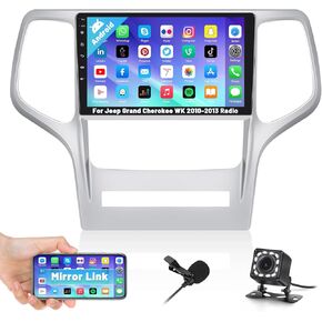 CAMECHO Radio for Jeep Grand Cherokee WK 2008-2013, Android 13 Car Stereo with Wireless Carplay & Android Auto, 2+32G 9" Touch Screen Car Radio with Bluetooth, FM/RDS,DSP, GPS, WiFi, Backup Camera