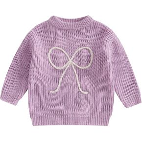 Toddler Baby Girl Knit Sweater Bow Embroidery Chunky Sweatshirt Tops Oversized Warm Christmas Fall Winter Clothes