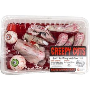 Needzo Creepy Plastic Bloody Chopped Off Body Parts, Butcher Meat, Halloween Decorations Haunted House Props, 10 Inches (Fingers, Eyes, Brain)