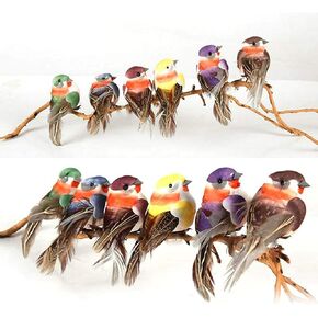 LWINGFLYER 12pcs Artificial Simulation Foam Feather Bird 3.5inch Mini Sparrow Clip on Ornaments for Crafts Seasonal Display Wreaths Decoration Tree Decor Party Accessories