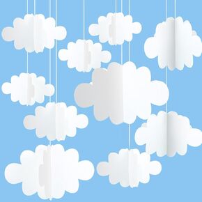 16 Pcs 3D Cloud Decorations Hanging Clouds for Ceiling Cloud Party Decorations Felt Fake Cloud Ornaments Wall Decor Clouds Imitation for Art Stage Wedding Nursery Children Room Baby Baptism Party
