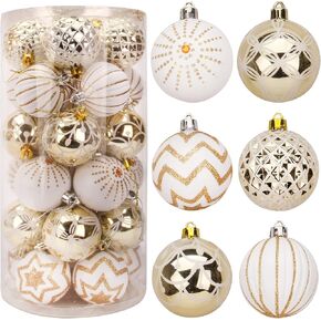 JOYIN 30 Pcs 2.36'' Christmas Ornaments Assorted Design (Gold&White) Christmas Ornaments, Assorted Shatterproof Christmas Ornaments for Holidays,Tree Ornaments