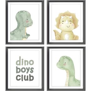 Dino Boys Club Watercolor Baby Dinosaurs Nursery Poster Prints for Baby Boy Teen Kids Room Playroom Decor,Dinosaurs Nursery Decorations Prints Wall Art Unframed 4pcs 8x10inches,Boys Kids Gifts