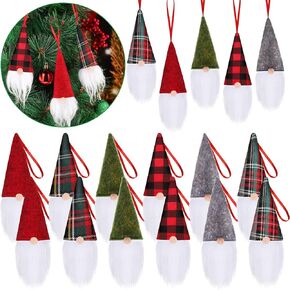 Gnome Ornaments Christmas Decorations Hanging Buffalo Plaid Ornaments for Christmas Tree Scandinavian Christmas Decorations Santa Elf Gnome Tomte Plush Ornaments Bulk (30 Pieces)