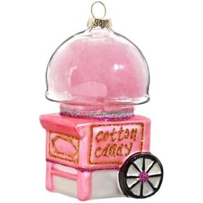 The Bridge Collection Pink Cotton Candy Machine Christmas Ornament with Gold Sparkly Accents - Glass Dessert Themed Ornament