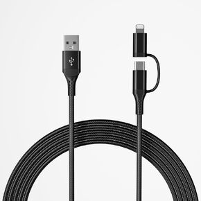 USB to USB C and Lightning Cable 6FT, Nylon Braided iPhone Charging Cable USB C and Lightning Cable 2 in 1 Carplay Cord, for iPhone 15 14 13 12 11 Pro Max Plus 8 X XS XR and Android Phone