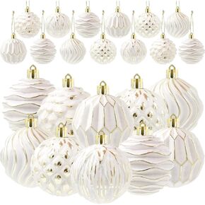 12 Pieces Farmhouse Ball Ornaments Christmas Tree Distressed Hanging Balls Vintage Christmas Balls Retro Christmas Tree Pendants for Xmas Tree Decorations (White and Gold Color) in Kuwait