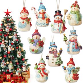 27 Pcs Snowman Christmas Decorations Wooden Christmas Ornaments Set Snowman Figurines Decorations with 11.8 Inch Ropes for Christmas Tree Decorative Hanging Ornaments