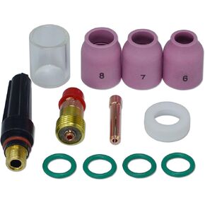 RIVERWELD Insulated Glass Cup #10 (5/8" & 16mm) TIG Stubby Gas Lens Insulator 17GLG20 and TIG Back cap 57Y03 Medium 17GL332 10N24S (3/32") for DB SR WP 17 18 26 TIG Welding Torch 12pcs