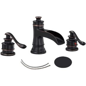 Black Bathroom Faucet 3 Hole with Drain Assembly and Supply Hose Lavatory Sink Waterfall 8 inch Widespread Bathroom Faucet 2 Handle Mixer Tap by Homevacious