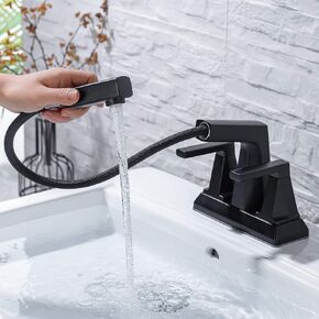 KAIYING Brushed Nickel Bathroom Pull Out Faucet 3 Holes, 2 Handle Centerset Bathroom Sink Faucet, 4 Inch Lavatory Faucet, Modern Vanity Faucet, Mixer Tap for Hot and Cold Water