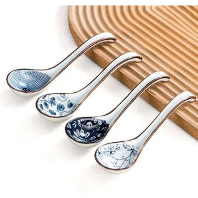KHOI NGUYEN Soup Spoons Asian Soup Spoon ceramic Pho Spoons Chinese Soup spoons dumpling Japanese Soup Spoons Vietnamese Gifts set Asian Spoons Soup Ramen Korean Thai Wonton Kitchen Utensils Set of 4
