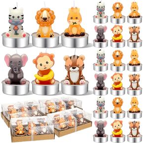 24 Sets 6 Styles Jungle Animal Handmade Candles Scented Tealight Candle Birthday Gifts Jungle Animal Theme Miniature Figurine Gifts for Theme Party Favors Baby Shower Wedding Supplies Decor