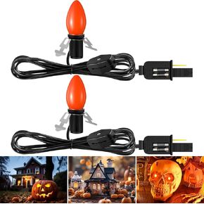 Enhon 2 Pack Accessory Cord with LED Light Bulb, Blow Mold Light with C7 Light, Village Lights Cord with On/Off Switch for Halloween, Christmas Village House, Salt Lamp, Craft Project, Orange