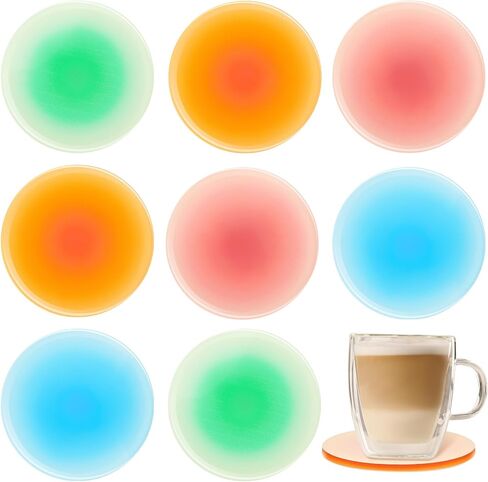 8 Pieces Colorful Acrylic Coaster 3.9 Inches Cute Coasters Round Heat Resistant Holder Anti Slip Table Coasters Aesthetic Coasters for Coffee Table Home Decoration Gift (Red, Orange, Blue, Green) in Saudi Arabia
