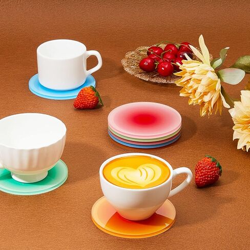 8 Pieces Colorful Acrylic Coaster 3.9 Inches Cute Coasters Round Heat Resistant Holder Anti Slip Table Coasters Aesthetic Coasters for Coffee Table Home Decoration Gift (Red, Orange, Blue, Green) in Saudi Arabia