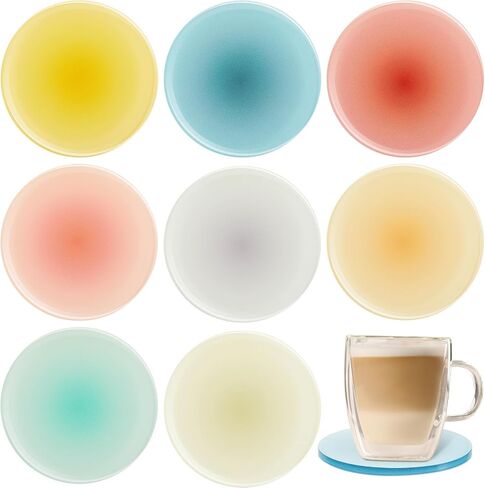 8 Pieces Colorful Acrylic Coaster 3.9 Inches Cute Coasters Round Heat Resistant Holder Anti Slip Table Coasters Aesthetic Coasters for Coffee Table Home Decoration Gift (Red, Orange, Blue, Green) in Saudi Arabia