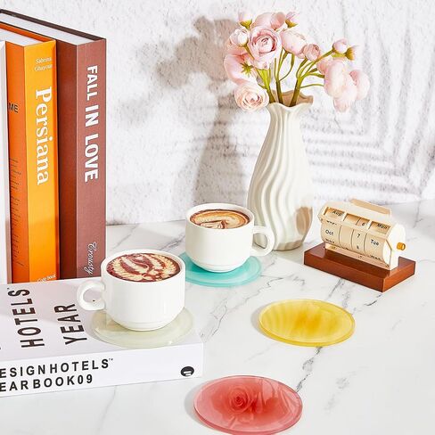 8 Pieces Colorful Acrylic Coaster 3.9 Inches Cute Coasters Round Heat Resistant Holder Anti Slip Table Coasters Aesthetic Coasters for Coffee Table Home Decoration Gift (Red, Orange, Blue, Green) in Saudi Arabia