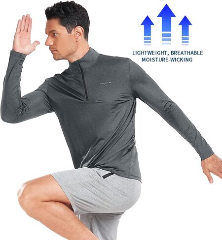 AGVNG بلوفر رجالي خفيف الوزن بسحاب 1/4 قمصان مطاطية فتل الرطوبة للجري والصيد والمشي لمسافات طويلة قميص رياضي من الجيرسيه in Kuwait