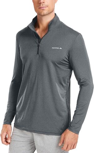 AGVNG بلوفر رجالي خفيف الوزن بسحاب 1/4 قمصان مطاطية فتل الرطوبة للجري والصيد والمشي لمسافات طويلة قميص رياضي من الجيرسيه in Kuwait