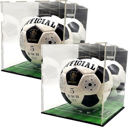 Soccer Ball Acrylic Display Case Box Mirror Field Showcase Shoes UV Protection 9x9x9 Inches (2) (Double (2 Display)) in Kuwait