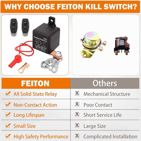 3rd Generation 250A Intelligent Kill Switch, Remote Battery Disconnect Switch DC 12V 24V, Heavy Duty Automatic Cut/Shut Off Switch for Car RV Truck Prevent Battery Drain(1000A Starting Current) in Saudi Arabia