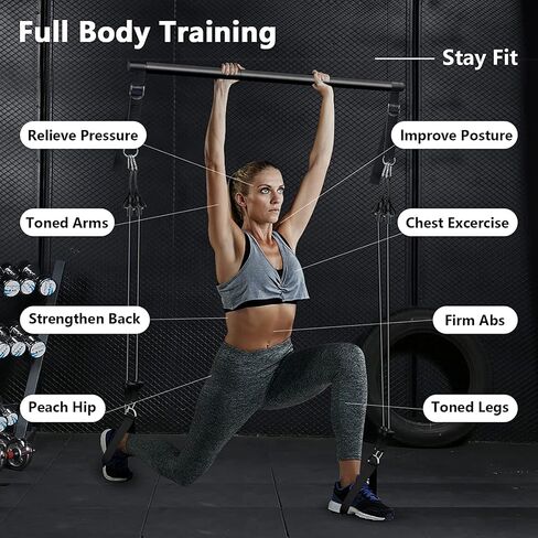 Pilates Bar Kit with Resistance Bands, Upgraded Multifunctional Screw Yoga Pilates Bar with Metal Adjustment Buckle, Portable Home Gym Pilates Bar for Women Full Body Workout Equipment Purple in Saudi Arabia