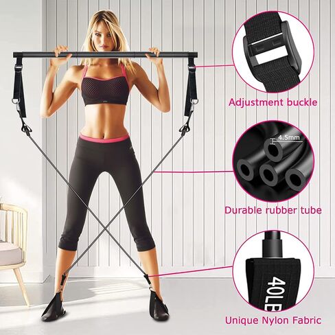 Pilates Bar Kit with Resistance Bands, Upgraded Multifunctional Screw Yoga Pilates Bar with Metal Adjustment Buckle, Portable Home Gym Pilates Bar for Women Full Body Workout Equipment Purple in Saudi Arabia