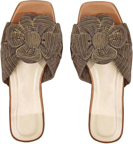 صندل نسائي مسطح من GORGLITTER صندل جلدي لطيف بمقدمة مربعة سهل الارتداء in Kuwait