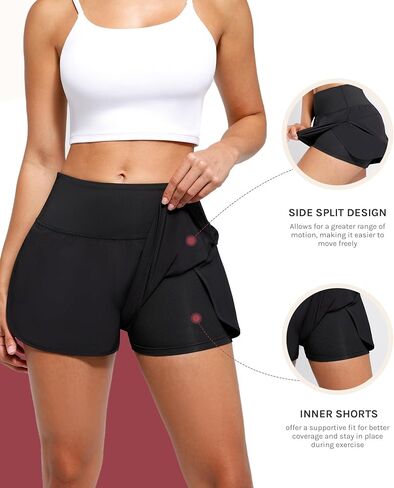 2 in 1 Running Athletic Shorts for Women Tennis Shorts with Liner Jogging Shorts with Back Zipper Pocket in Kuwait