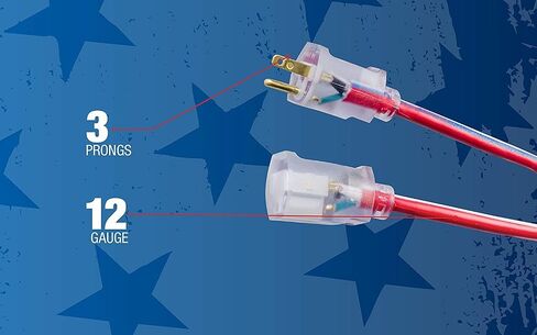 Southwire 2547SWUSA1 25-Feet; Contractor Grade; 12/3; Lighted End Red White and Blue; American Made Extension Cord; Indoor and Outdoor Use; Water Resistant Flexible Jacket; Foot; Ft in Kuwait